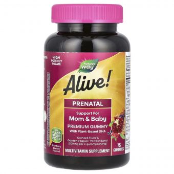 Мультивітаміни для вагітних, смак полуниця лимон, Alive! Prenatal Premium Gummy, Nature's Way, 75 жувальних цукерок