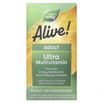 Мультивітаміни для дорослих, Alive! Adult Ultra Potency Complete Multivitamin, Nature's Way, 60 таблеток