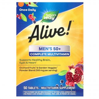 Мультивітаміни для чоловіків 50+, Alive! Men's 50+ Complete Multivitamin, Nature's Way, 50 таблеток