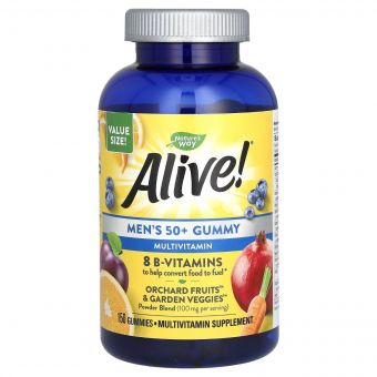 Мультивітаміни для чоловіків 50+, смак фруктів, Alive! Men's 50+ Multivitamin Gummy, Nature's Way, 150 жувальних цукерок