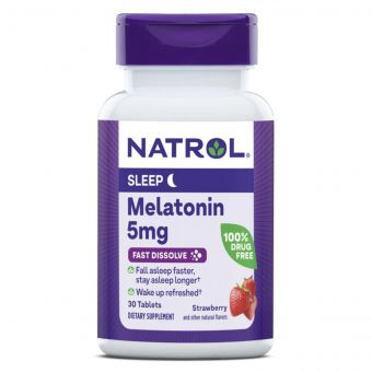 Мелатонін швидкорозчинний, 5 мг, смак полуниці, Melatonin, Fast Dissolve, Natrol, 30 таблеток