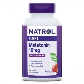 Мелатонін швидкорозчинний, 10 мг, смак полуниці, Melatonin, Fast Dissolve, Natrol, 100 таблеток