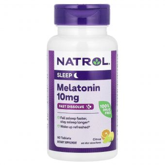 Мелатонін швидкорозчинний, 10 мг, смак цитрусовий, Melatonin, Fast Dissolve, Natrol, 60 таблеток