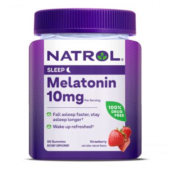 Мелатонін, 10 мг, смак полуниці, Melatonin, Natrol, 60 жувальних цукерок