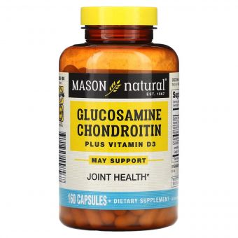 Глюкозамін, хондроїтин та вітамін D3, Glucosamine Chondroitin Plus Vitamin D3, Mason Natural, 160 капсул