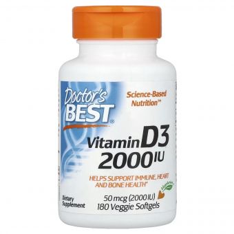 Вітамін D3, 2000 МО, Vitamin D3, Doctor's Best, 180 вегетаріанських капсул