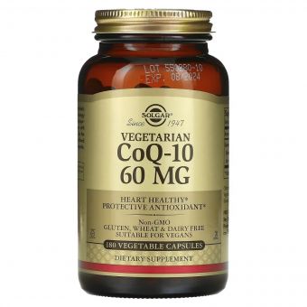 Вегетаріанський Коензим Q-10, 60 мг, Vegetarian CoQ-10, Solgar, 180 вегетаріанських капсул