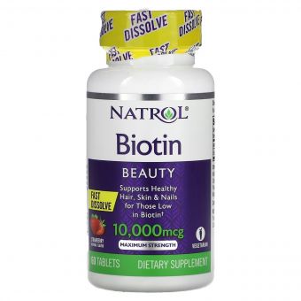 Біотин швидкорозчинний, 10000 мкг, смак полуниці, Biotin, Fast Dissolve, Natrol, 60 таблеток