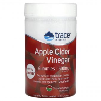 Яблучний оцет, 500 мг, смак полуниці та дині, Apple Cider Vinegar Gummies, Trace Minerals, 60 жувальних цукерок