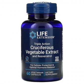 Екстракт хрестоцвітих потрійної дії з ресвератролом, Triple Action Cruciferous Vegetable Extract with Resveratrol, Life Extension, 60 вегетаріанських капсул