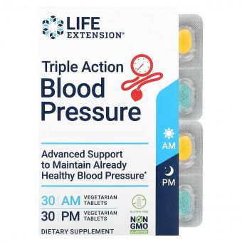 Захист Артеріального тиску потрійної дії, Triple Action Blood Pressure, Life Extension, 2 упаковки по 30 вегетаріанських таблеток