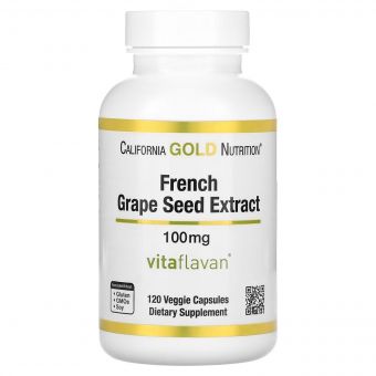 Екстракт кісточок французького винограду, вітафлаван, 100 мг, French Grape Seed Extract, Vitaflavan, California Gold Nutrition, 120 вегетаріанських капсул