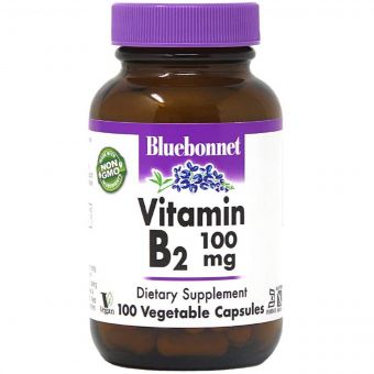 УЦІНКА Вітамін B2 100 мг, Vitamin B2, Bluebonnet Nutrition, 100 вегетаріанських капсул (частково відсутня плівка)