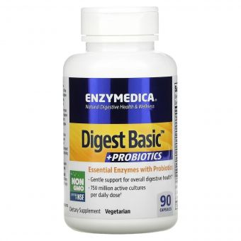 Ферменти з пробіотиками, Digest Basic + Probiotics, Enzymedica, 90 капсул