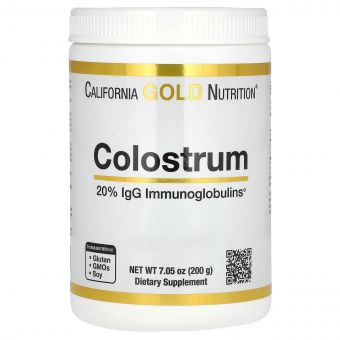 Молозиво концентроване у порошку, 1000 мг, Colostrum, California Gold Nutrition, 200 гр