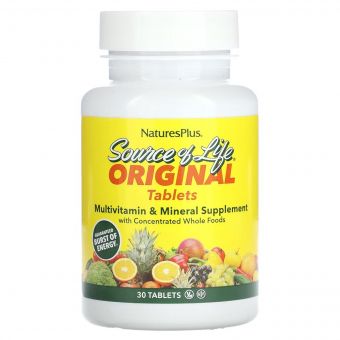Мультивітаміни та мінерали, Source of Life, Multi-Vitamin & Mineral Supplement, Natures Plus, 30 таблеток