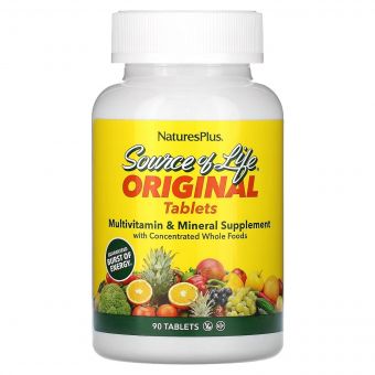 Мультивітаміни та мінерали, Source of Life, Multi-Vitamin & Mineral Supplement, Natures Plus, 90 таблеток