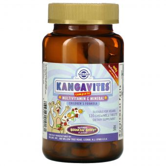 УЦІНКА Вітаміни для Дітей, Kangavites (Кангавітс), Cмак Ягід, Solgar, 120 Жувальних Таблеток (пошкодження етикетки та зовнішньої плівки)