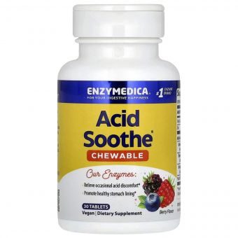 Травні ферменти від печії, смак ягід, Acid Soothe, Enzymedica, 30 жувальних таблеток