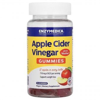 Яблучний оцет, Apple cider vinegar, Enzymedica, 74 жувальні цукерки