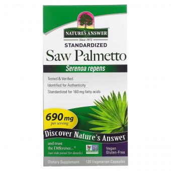 Со Пальметто, 690 мг, Saw Palmetto, Standardized, Nature's Answer, 120 вегетаріанських капсул