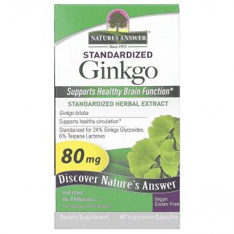 Гінкго Білоба, 80 мг, Standardized Ginkgo, Nature's Answer, 60 вегетаріанських капсул