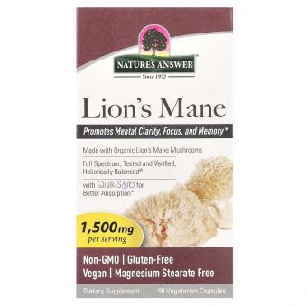 Їжовик гребінчастий, 1500 мг, Lion's Mane, Nature's Answer, 90 вегетаріанських капсул