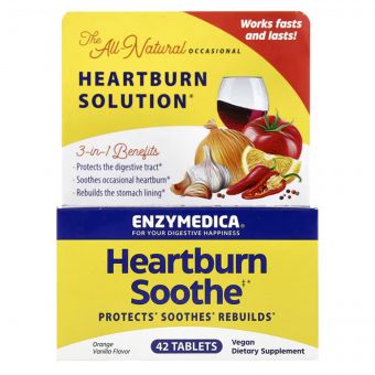 Комплекс для полегшення печії, смак апельсину та ванілі, Heartburn Soothe, Enzymedica, 42 жувальні таблетки