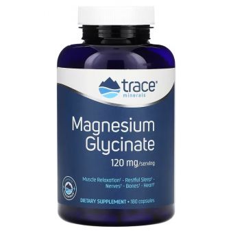 Гліцинат магнію, 120 мг, Magnesium Glycinate, Trace Minerals, 180 капсул