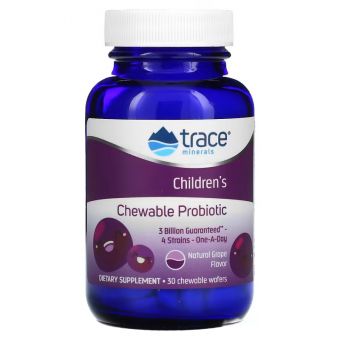 Дитячий пробіотик, смак винограду, Children's Chewable Probiotic, Trace Minerals, 30 жувальних таблеток