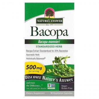 Бакопа, 500 мг, Bacopa, Nature's Answer, 90 вегетаріанських капсул