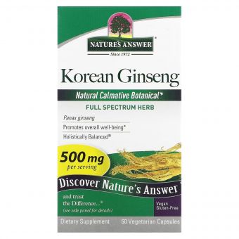 Корейський женьшень, 500 мг, Korean Ginseng, Nature's Answer, 50 вегетаріанських капсул