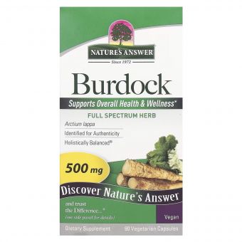 Лопух, 500 мг, Burdock, Nature's Answer, 90 вегетаріанських капсул