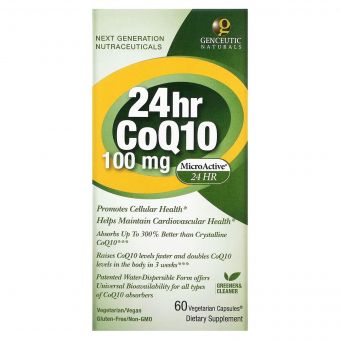 Коензим Q10, 100 мг, CoQ10, Genceutic Naturals, 60 вегетаріанських капсул