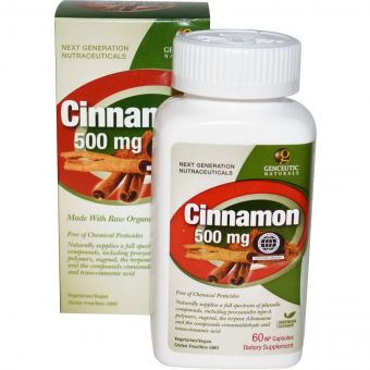 Кориця, 500 мг, Cinnamon, Genceutic Naturals, 60 капсул