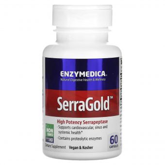  Cеррапептаза, SerraGold, High Potency Serrapeptase, Enzymedica, 60 капсул