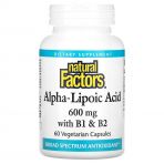 Альфа-ліпоєва кислота з вітамінами B1 та B2, 600 мг, Alpha-Lipoic Acid with B1 & B2, Natural Factors, 60 вегетаріанських капсул
