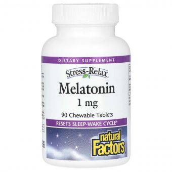 Мелатонін, 1 мг, Stress Relax, Melatonin, Natural Factors, 90 жувальних таблеток