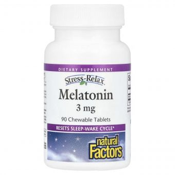 Мелатонін, 3 мг, Stress Relax, Melatonin, Natural Factors, 90 жувальних таблеток