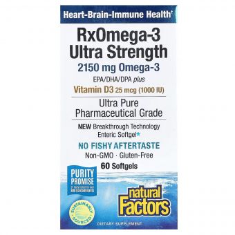 Омега-3 ультра та вітамін D3, 2150 мг, RxOmega-3 Ultra Strength with Vitamin D3, Natural Factors, 60 гелевих капсул