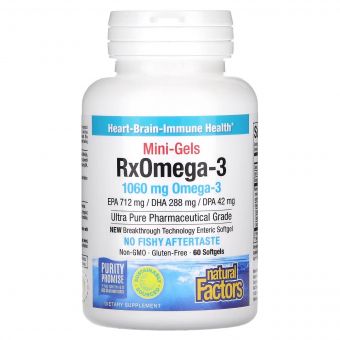 Омега-3, 1060 мг, RxOmega-3 Mini-Gels, Natural Factors, 60 міні капсул