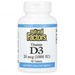Вітамін D3, 1000 МО, Vitamin D3, Natural Factors, 90 таблеток