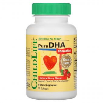 ДГК (докозагексаєнова кислота) для дітей, смак ягід, Pure DHA, ChildLife, 90 гелевих капсул