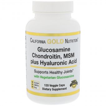 Глюкозамін, Хондроїтин, Метілсульфонілметан + Гіалуронова кислота, California Gold Nutrition, 120 вегетаріанських капсул