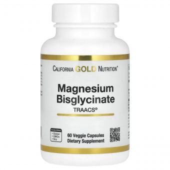 Магній Бісгліцинат, 200 мг, Magnesium Bisglycinate Formulated with TRAACS, California Gold Nutrition, 60 вегетаріанських капсул