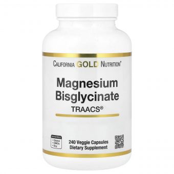 Магній Бісгліцинат, 200 мг, Magnesium Bisglycinate Formulated with TRAACS, California Gold Nutrition, 240 вегетаріанських капсул