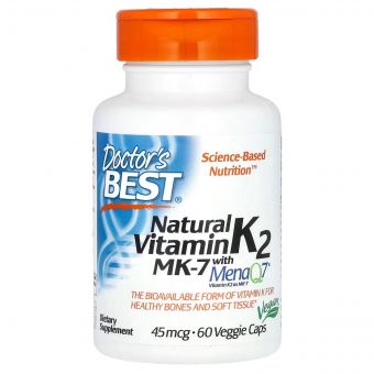 Вітамін K2, MK-7 з MenaQ7, 45 мкг, Vitamin K2 MK-7 з MenaQ7, Doctor's Best, 60 вегетаріанських капсул