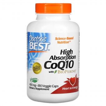 Коензим Q10 з високою абсорбцією та Біоперином, 400 мг, High Absorption CoQ10 with BioPerine, Doctor's Best, 180 вегетаріанських капсул