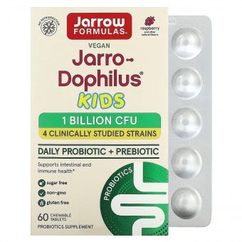 Пробіотики для дітей, 1 млрд КУО, смак малини, Jarro-Dophilus Kids, Jarrow Formulas, 60 жувальних таблеток