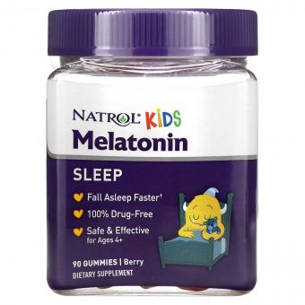 УЦІНКА Мелатонін для дітей від 4 років, 1 мг, смак ягід, Melatonin, Ages 4+, Natrol, 90 жувальних цукерок (вм'ятина)